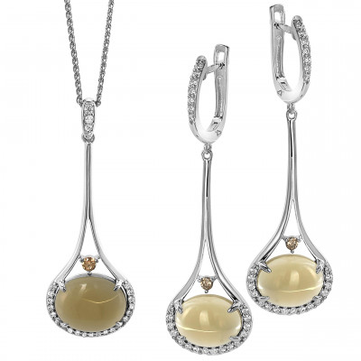 Orphelia® 'Felicia' Damen Sterling Silber Set: Halskette-Anhanger + Ohrringe - Silber SET-7046