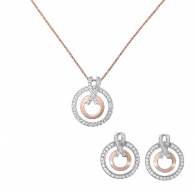 Orphelia® 'Azalea' Damen Sterling Silber Set: Halskette-Anhanger + Ohrringe - Silber/Rosa SET-7095/1