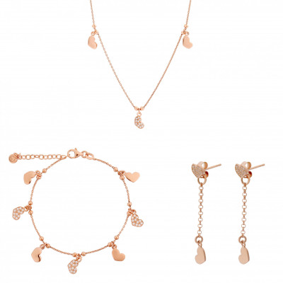 Orphelia® 'Elisa' Damen Sterling Silber Set: Halskette + Armband + Ohrringe - Rosé SET-7381