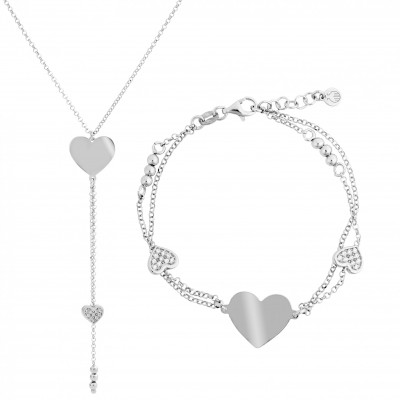 Orphelia® 'Heart' Damen Sterling Silber Set: Halskette + Armband - Silber SET-7384