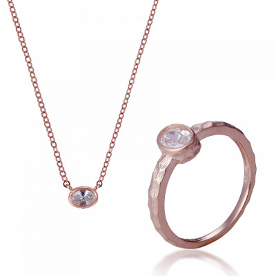 Orphelia® 'Robin' Damen Sterling Silber Set: Necklace + Ring - Rosé SET-7434