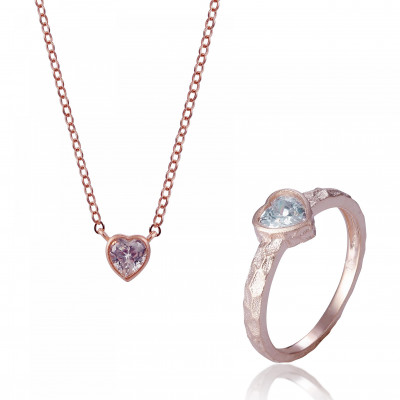 Orphelia® 'Nora' Damen Sterling Silber Set: Necklace + Ring - Rosé SET-7435