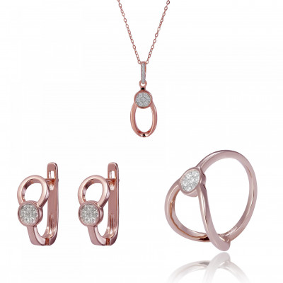 Orphelia® 'Gigi' Damen Sterling Silber Set: Necklace + Earrings + Ring - Rosé SET-7439