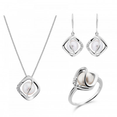 Orphelia® 'Aina' Damen Sterling Silber Set: Necklace + Earrings + Ring - Weiß SET-7471/52