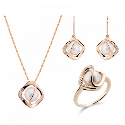 Orphelia® 'Aina' Damen Sterling Silber Set: Necklace + Earrings + Ring - Rosé SET-7471/RG