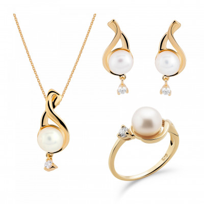 Orphelia® 'Adia' Damen Sterling Silber Set: Necklace + Earrings + Ring - Gold SET-7473