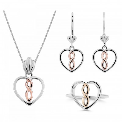 Orphelia® 'Delilah' Damen Sterling Silber Set: Necklace + Earrings + Ring - Silber/Rosa SET-7475
