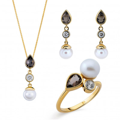 Orphelia® 'Lylou' Damen Sterling Silber Set: Necklace + Earrings + Ring - Gold SET-7498/G