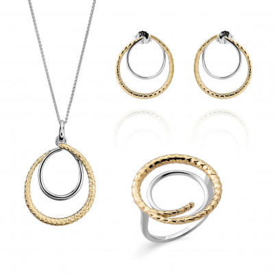 Orphelia® 'Bastien' Damen Sterling Silber Set: Necklace + Earrings + Ring - Silber/Gold SET-7499