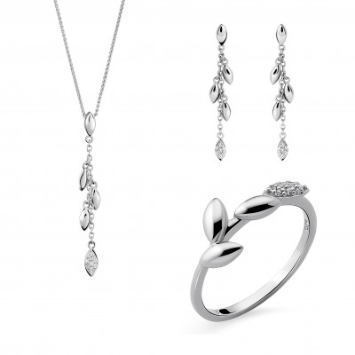 Orphelia® 'Loana' Damen Sterling Silber Set: Necklace + Earrings + Ring - Silber SET-7505