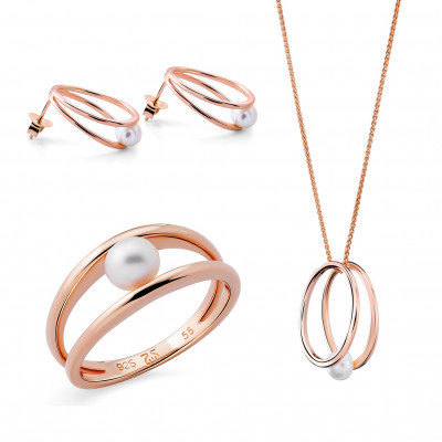 Orphelia® 'Heloise' Damen Sterling Silber Set: Necklace + Earrings + Ring - Rosé SET-7509