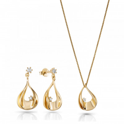 Orphelia® 'Etoile' Damen Sterling Silber Set: Halskette-Anhanger + Ohrringe - Gold SET-7524/G