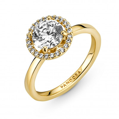 Pandora® 'Round Halo' Damen Verchromtem Metall Ring - Gold 161234C01