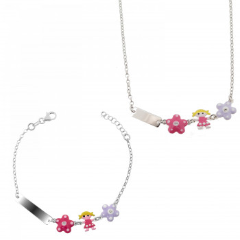 Orphelia® 'Dahlia' Kind Sterling Silber Set: Bracelet + Necklace - Silber SET-7147