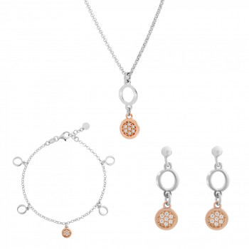 Orphelia® 'Maite' Damen Sterling Silber Set: Halskette + Armband + Ohrringe - Silber/Rosa SET-7376