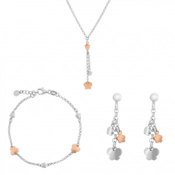 Orphelia® 'Lorelei' Damen Sterling Silber Set: Halskette + Armband + Ohrringe - Silber/Rosa SET-7386