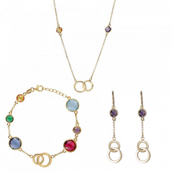 Orphelia® 'Eloise' Damen Sterling Silber Set: Halskette + Armband + Ohrringe - Gold SET-7409/G