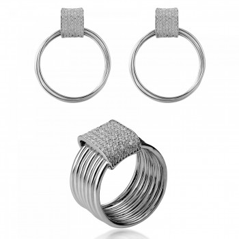 Orphelia® 'Eleanor' Damen Sterling Silber Set: Earrings + Ring - Silber SET-7417