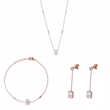 Orphelia® 'Elodie' Damen Sterling Silber Set: Halskette + Armband + Ohrringe - Rosé SET-7419