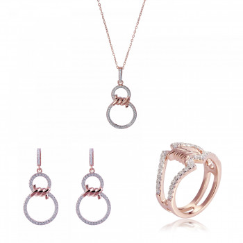 Orphelia® 'Aavia' Damen Sterling Silber Set: Necklace + Earrings + Ring - Rosé SET-7422