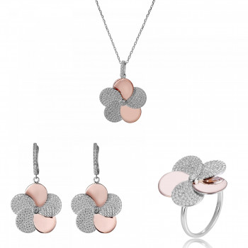 Orphelia® 'Fioni' Damen Sterling Silber Set: Necklace + Earrings + Ring - Silber/Rosa SET-7452