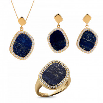 Orphelia® 'Amara' Damen Sterling Silber Set: Necklace + Earrings + Ring - Gold SET-7468