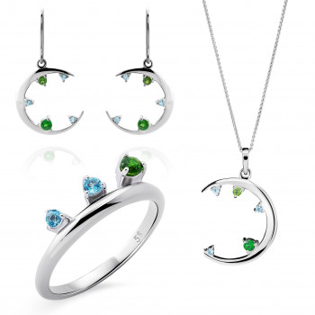 Orphelia® 'Eline' Damen Sterling Silber Set: Necklace + Earrings + Ring - Silber SET-7497