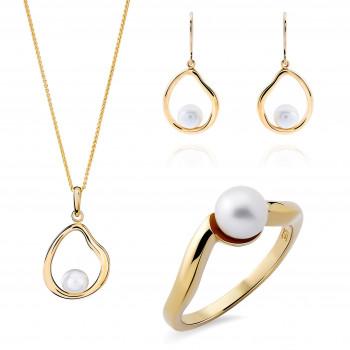 Orphelia® 'Baptiste' Damen Sterling Silber Set: Necklace + Earrings + Ring - Gold SET-7507/G