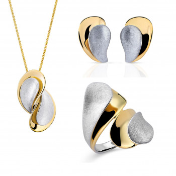 Orphelia® 'Ameliana' Damen Sterling Silber Set: Necklace + Earrings + Ring - Silber/Gold SET-7508