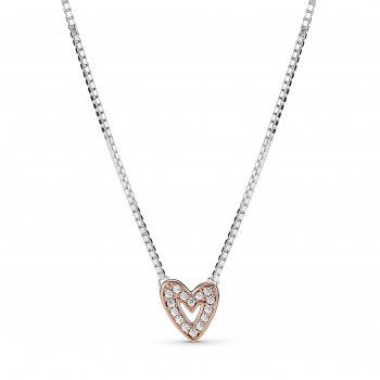 Pandora® 'Freehand Heart' Damen Sterling Silber Halskette mit Anhänger - Silber/Rosa 380089C01-45