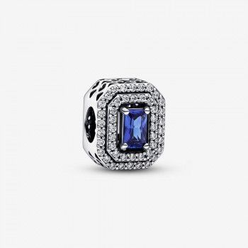 Pandora® 'Blue Rectangular' Damen Sterling Silber Charm - Silber 792385C01