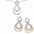 Orphelia® 'Amber' Damen Sterling Silber Set: Halskette-Anhanger + Ohrringe - Silber/Rosa SET-7092/1